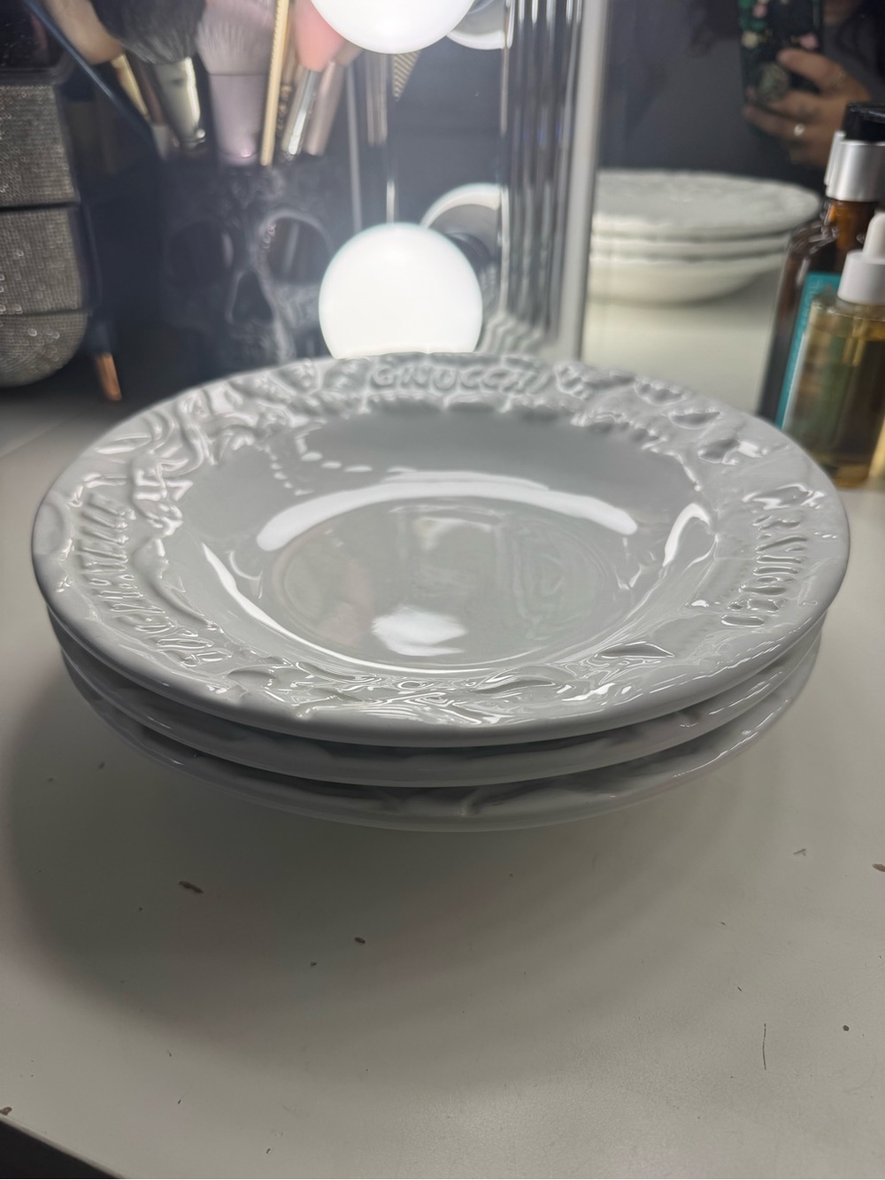 Waccamaw Pasta Italiana Portugal Embossed Pasta Bowls Set of 3 White Ceramic